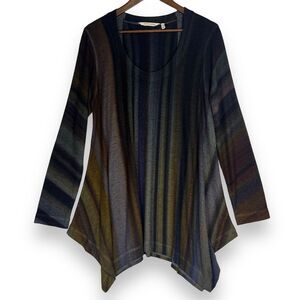 Soft Surroundings Top Blouse Sweater‎ Esha Stripe Shark Bite Hem Scoop Neck M